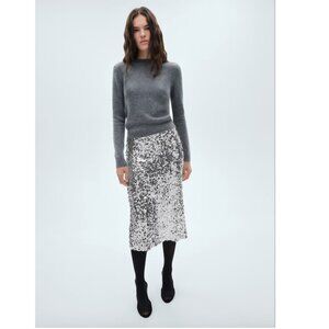 Mango Silver Sequin Midi Skirt